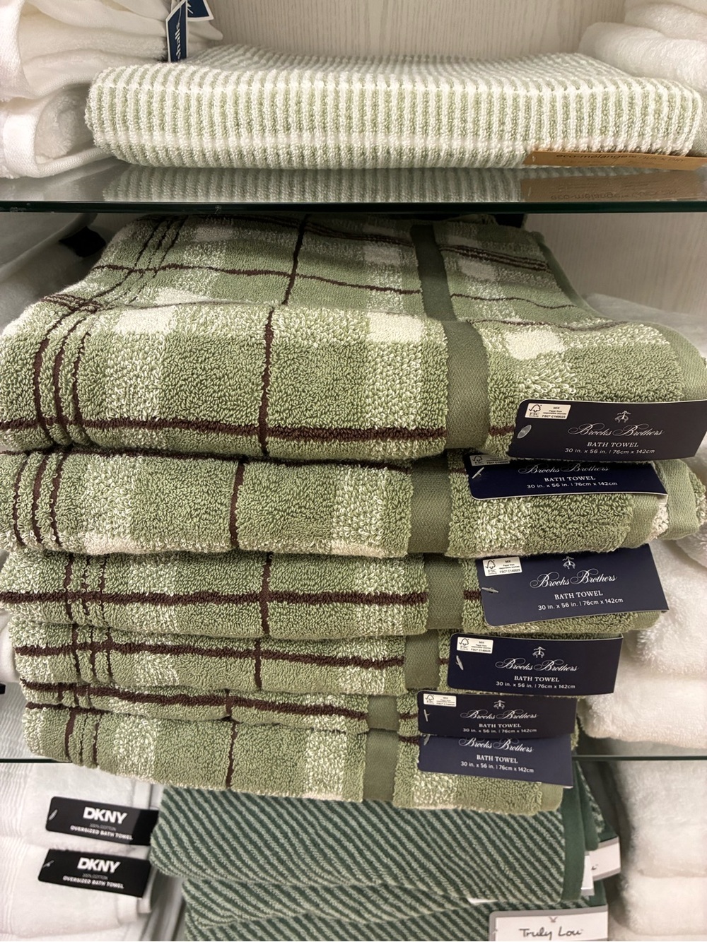 Set of 3-Brooks Brothers Sage Green Plaid Bath Towels
